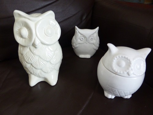 White ceramic owls - ceramic, owls.