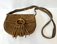 Clarks Leather Handbag Small Brown Tassel Adjustable Strap (GtY)