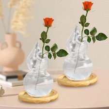 2x Glass Bud Vases Gourd Shape Craft Planters with Base for Gift Home Office