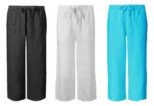 Ex M&S Elasticated Drawstring Waist Cropped Linen Trousers. 3 Colours Sizes 6-24