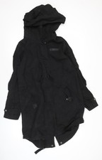 Topshop Women’s Black Hooded Parka Coat Size 10 Cotton Long Jacket
