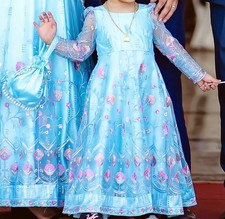 Asian Full Length Kids Lehenga style Salwar Kameez Party Dress Baby Blue -Year 3