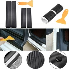 4X Carbon Fibre Car Door Sill Scuff Protector Plate Sticker Cover Tool + Scraper