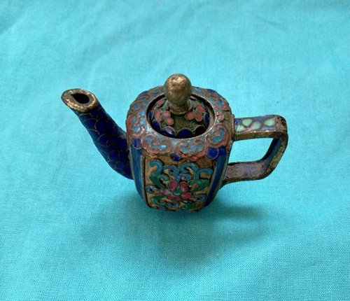 Miniature cloisonne teapot - cloisonne,