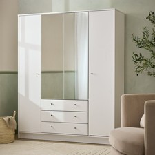 Home Malibu 4 Door 3 Drawer Mirror Wardrobe - White ( B Grade )