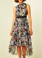 TED BAKER MALORIE BLACK GOLD MULTI CHIFFON HI LOW MIDAXI DRESS  16 (5) NWOT £315