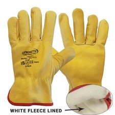 Yellow Premium Leather Driver Work Gloves Fleece Lined Lorry Truck Driving Glove