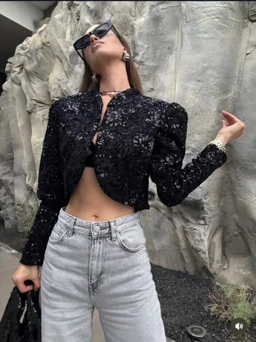 Zara black sequin crop - sequin,
