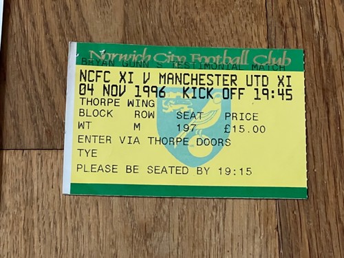 Ticket 1996 norwich - ticket, v
