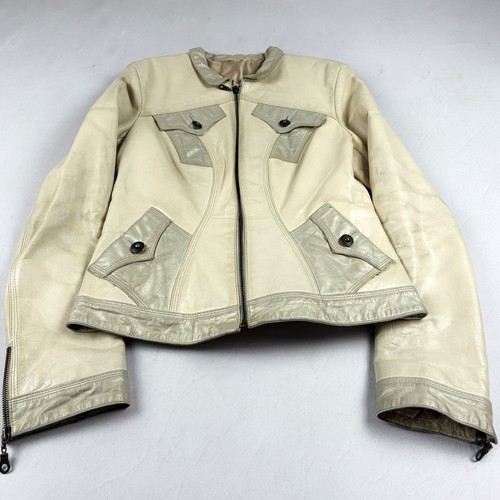 Vintage cream leather jacket - cream,