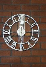 40cm Large Wall Clock Giant Open Round Face Metal Roman Numerals - White