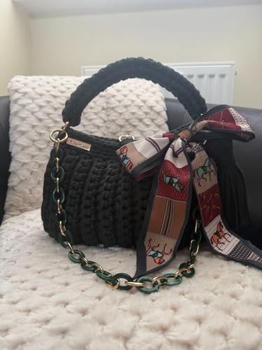 Hand made crochet green - , bag
