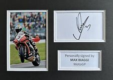 MAX BIAGGI HAND SIGNED WHITE CARD IN MOTO GP MOUNT DISPLAY