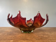 Vintage large Glass Fruit Bowl Red