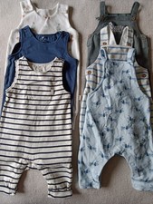 Baby Boys Soft Cotton Dungarees 0-3 Months Bundle Of 6