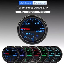 12V Universal 52mm 2" Turbo Boost Gauge Vacuum Pressure Meter 7Color LED Display