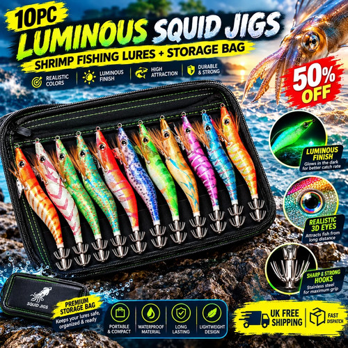 10pc luminous squid jig - luminous, hook