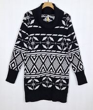 CELTIC & CO BLACK MIX LAMBSWOOL ROLL NECK FAIRISLE STYLE LONGLINE JUMPER SIZE S