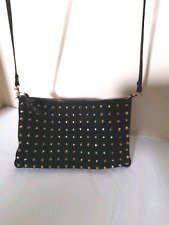 Vintage Topshop Black Suede Leather Crossbody Bag Clutch Gold Studs VGC