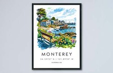 Monterey Watercolor Poster Monterey Travel Print California Coast Art Ocean