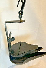 Antique Double Betty Lamp Crusie Whale Oil Grease with Hanger hand Wrought