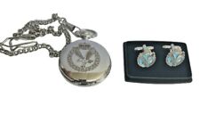 ARMY AIR CORPS (AAC) CREST ENGRAVED POCKET WATCH & CUFFLINK SET, GOLD OR SILVER 