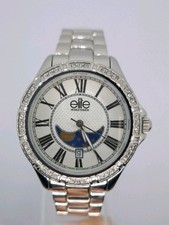 Elite Acier Massif All S/Steel E5349 White Dial Moon Phase Indicator Watch