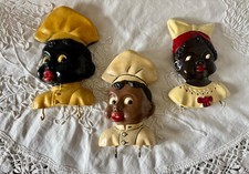 Vintage Black Memorabilia Kitchen 3 Chalkware Wall Plaques/Key Holders 
