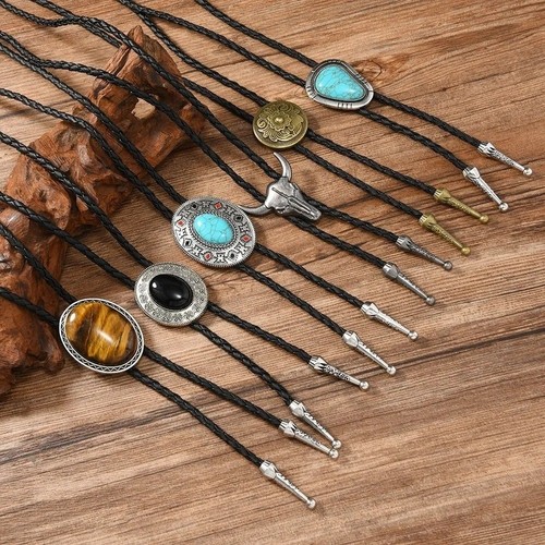 Western cowboy bolo tie black - bolo,