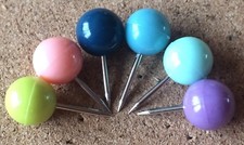 10 x 8mm Round Headed Map Push Pins ~ Cork/Notice Board Tacks ~ Pastel Colours