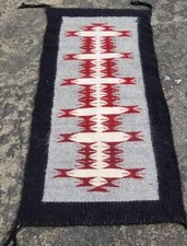 Vintage Traditional Handwoven Native American Navajo Wool Rug 26x12 inches