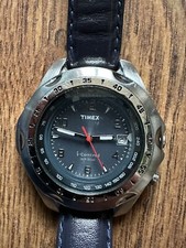 Timex I Control WR 50M  Stainless Steel Watch leather strap mens illuminated 
