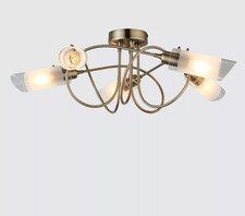JOHN LEWIS CEILING LIGHT LYMBO 5 LIGHT SEMI FLUSH E14 BRASS GLASS - OPEN BOX