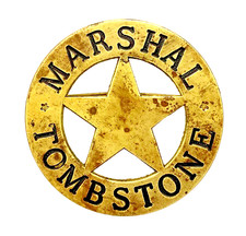 Vintage American U.S. TOMBSTONE  MARSHALL metal badge. Western badge with pin.
