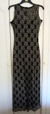 Vintage GINA BACCONI Ladies UK12 Black Lace Maxi Dress Long evening May Ball
