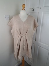 MONSOON Cream V Neck Chunky Knit Oversize Jumper/Cape Size M