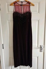 Debut Women's Beaded Velvet Burgundy Long Midi Sleeveless Dress Size 12