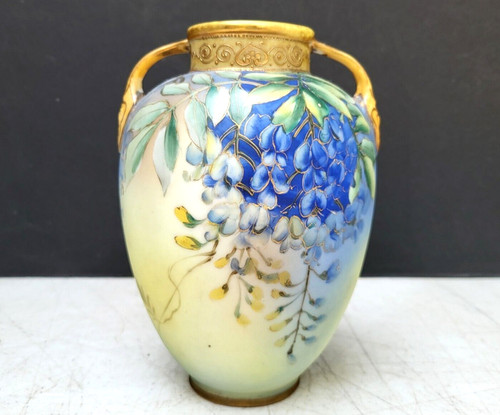 Nippon porcelain vase - porcelain, wisteria