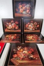 Pimpernel Flemish Flowers Black Placemats Table Mats Set Of 6