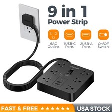 Flat Plug Power Strip with 6
