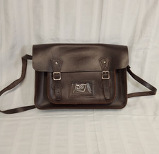 Leather Satchel Bag Brown Buckle Fastening Adjustable Strap 32x25x7cm