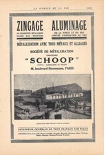 Zingage, aluminage. Metallization company. Paris. Advertising 1923