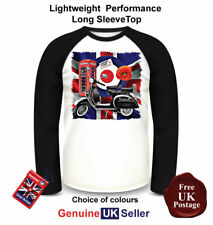 Black Vespa T Shirt, Scooter, Mod Union Jack Long Sleeve Shirt,Top, Baseball Top