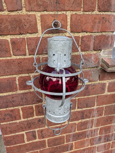 Red glass lantern galvanised - lantern.,