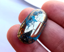 Natural Persian Turquoise Cabochon, Oval Shape, Stabilized Blue Stone, 50 Carat