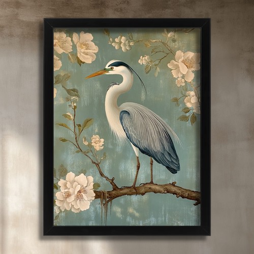 Vintage heron wall - heron, blue