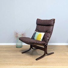 Midcentury 1970s Tall Leather 'Siesta' Chair by Ingmar Relling for Westnofa