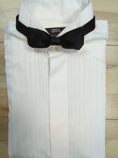 Men's Smart M&S WHITE EVENING SHIRT 15"38 Collar Double Cuff +Black Satin Bowtie
