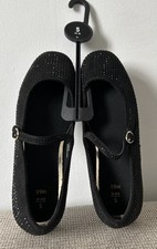 Marks & Spencer Girls Black Pumps Shoes Low Heel Decorative Evening Party 5UK