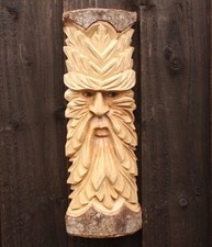 Green Man Wood Log Carving